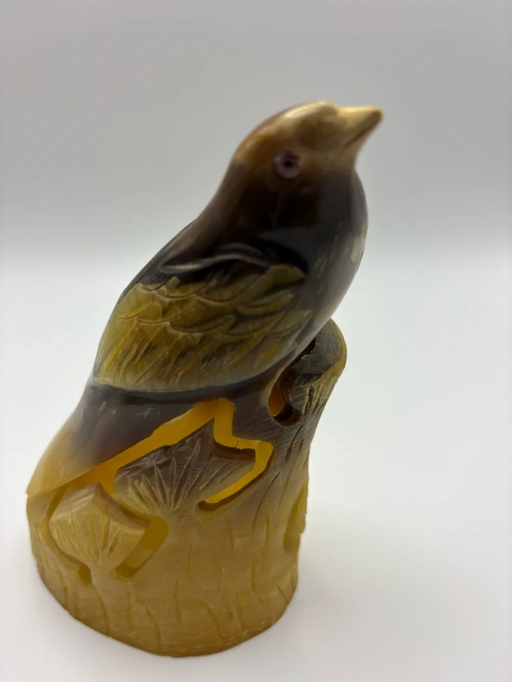 Vintage Hand-Carved Buffalo Horn Bird Figurine Mid Century Era Songbird Decor